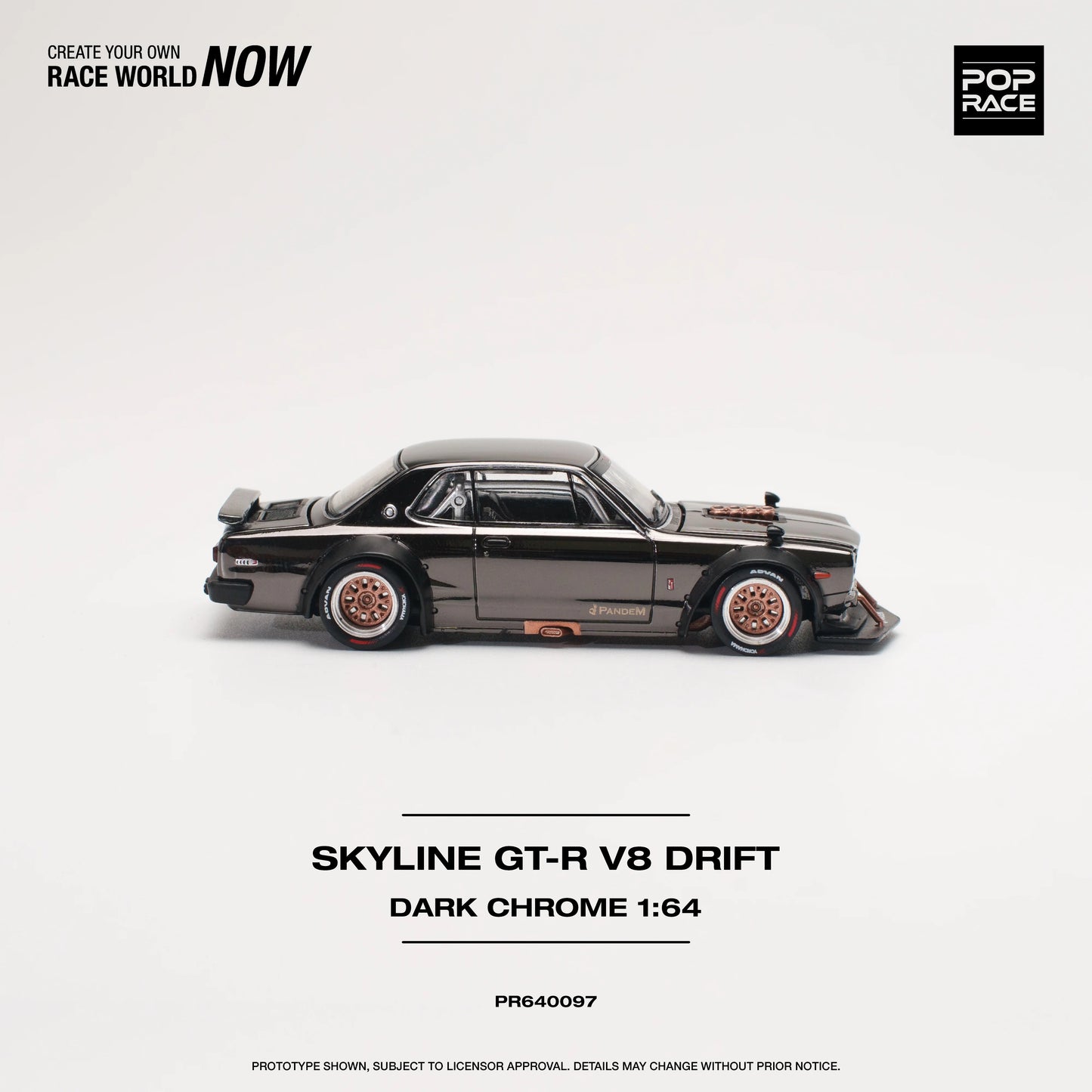 Pop Race Nissan Skyline GT-R V8 Drift (Hakosuka) Dark Chrome 1:64