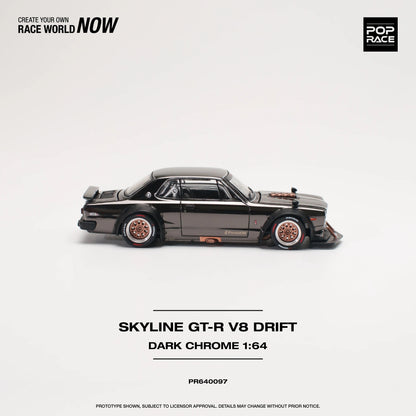 Pop Race Nissan Skyline GT-R V8 Drift (Hakosuka) Dark Chrome 1:64