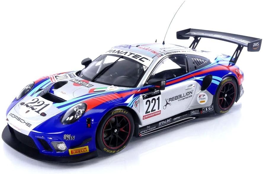 Ixo 2019 Porsche 911 991.2 GT3 R Team GPX Martini Racing No 221 24hr SPA 2022 Blue Silver Red 1:18