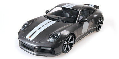 Minichamps 2022 Porsche 911 992 Sport Classic Grey w/ Roundel and White Stripes 1:18 SEALED