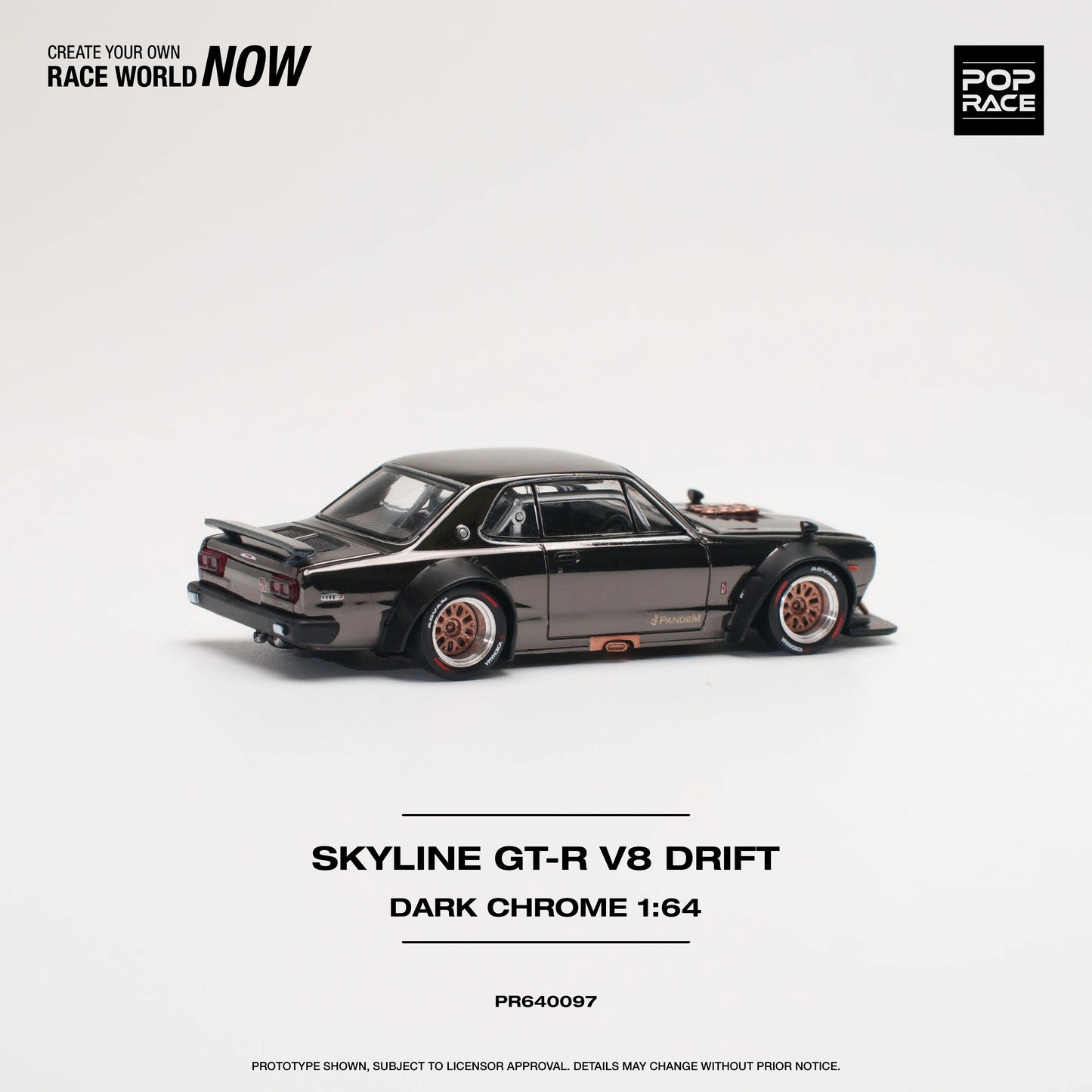 Pop Race Nissan Skyline GT-R V8 Drift (Hakosuka) Dark Chrome 1:64