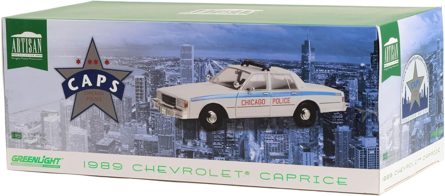 Greenlight 1989 Chevy Caprice Chicago Police Cruiser Blue/White 1:18