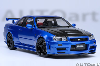 AUTOart 2001 Nissan Skyline GT-R (R34) Z-Tune Bayside Blue w/ Carbon Fiber Hood 1:18