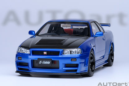 AUTOart 2001 Nissan Skyline GT-R (R34) Z-Tune Bayside Blue w/ Carbon Fiber Hood 1:18