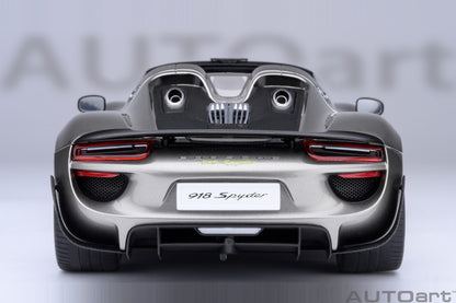 AUTOart Porsche 918 Spyder w/ Weissach Pkg Liquid Metal Silver 1:18