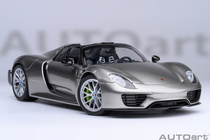 AUTOart Porsche 918 Spyder w/ Weissach Pkg Liquid Metal Silver 1:18