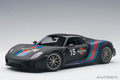 AUTOart Porsche 918 Spyder w/ Weissach Pkg Matte Black w/ Martini Livery 1:18