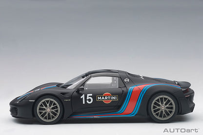 AUTOart Porsche 918 Spyder w/ Weissach Pkg Matte Black w/ Martini Livery 1:18