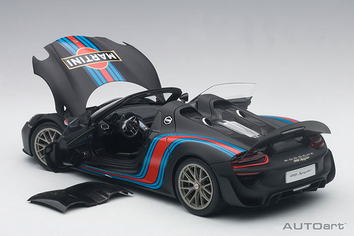 AUTOart Porsche 918 Spyder w/ Weissach Pkg Matte Black w/ Martini Livery 1:18