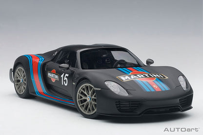 AUTOart Porsche 918 Spyder w/ Weissach Pkg Matte Black w/ Martini Livery 1:18