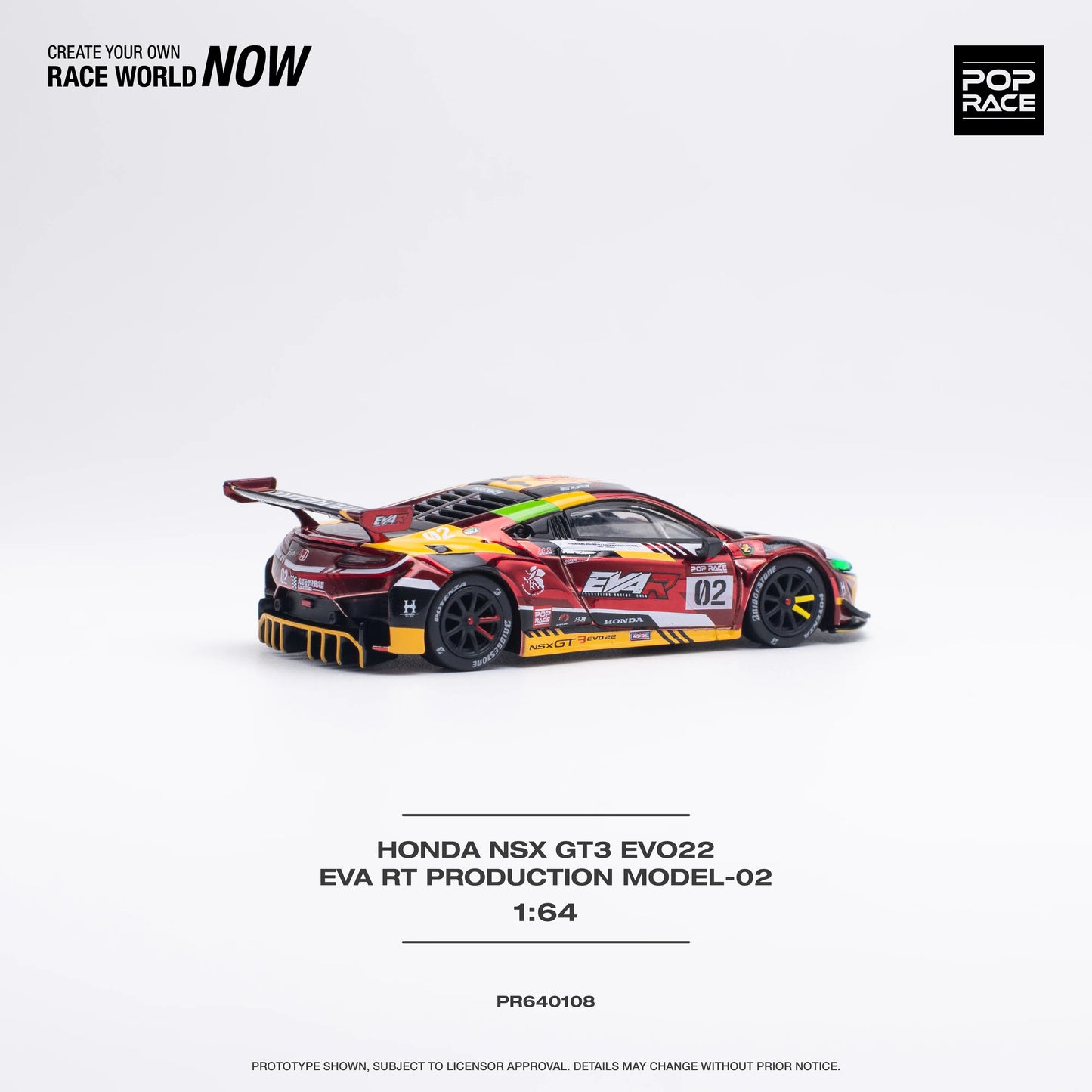 Pop Race Honda NSX GT3 Evo22 EVA RT Model-02 Evangelion Red 1:64