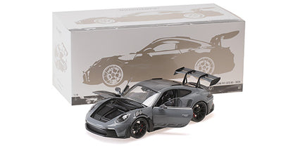 Minichamps 2022 Porsche 911 992 GT3 RS Arctic Grey w/ Weissach Package, Black Wheels & Deco 1:18 LIMITED