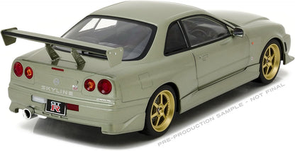 Greenlight 1999 Nissan Skyline GT-R (R34) Millennium Jade Green w/  Gold Wheels 1:18