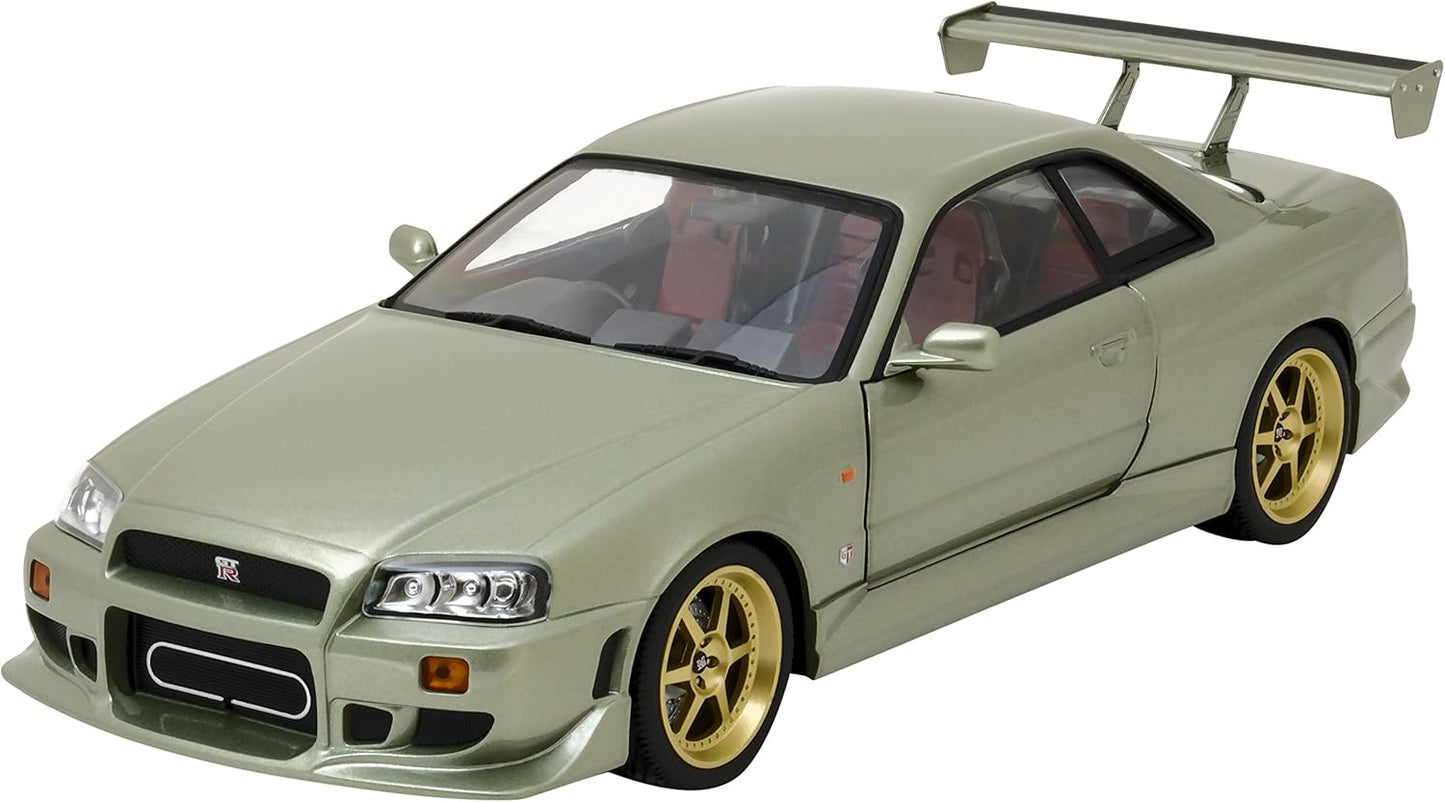 Greenlight 1999 Nissan Skyline GT-R (R34) Millennium Jade Green w/  Gold Wheels 1:18