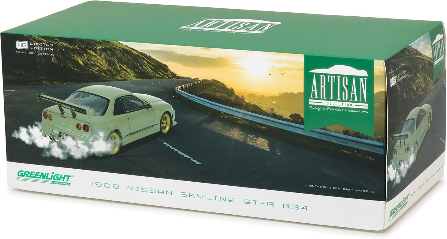 Greenlight 1999 Nissan Skyline GT-R (R34) Millennium Jade Green w/  Gold Wheels 1:18