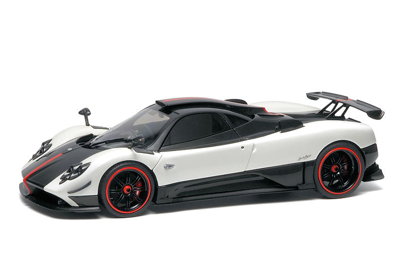 Almost-Real 2009 Pagani Zonda Cinque Coupe RHD Bianco Benny White & Carbon w/ Red Accents 1:18