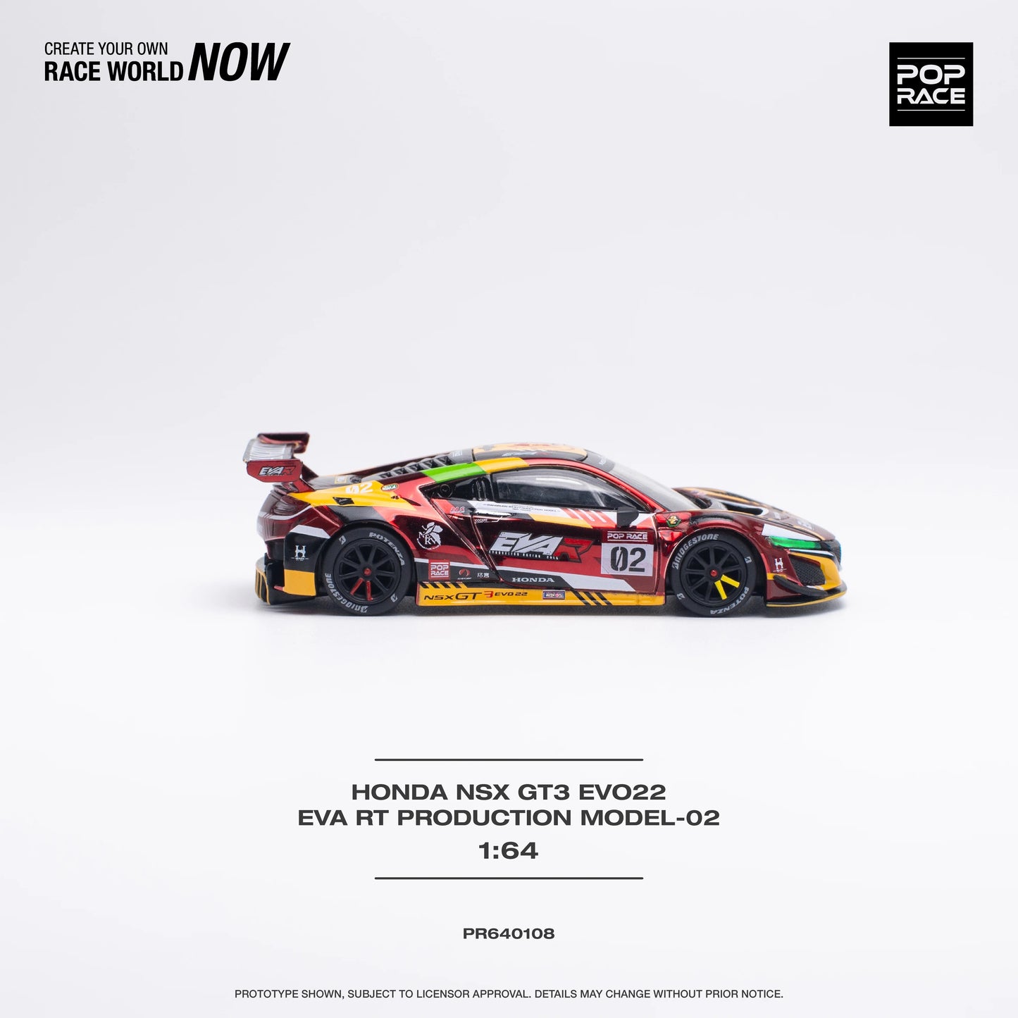 Pop Race Honda NSX GT3 Evo22 EVA RT Model-02 Evangelion Red 1:64