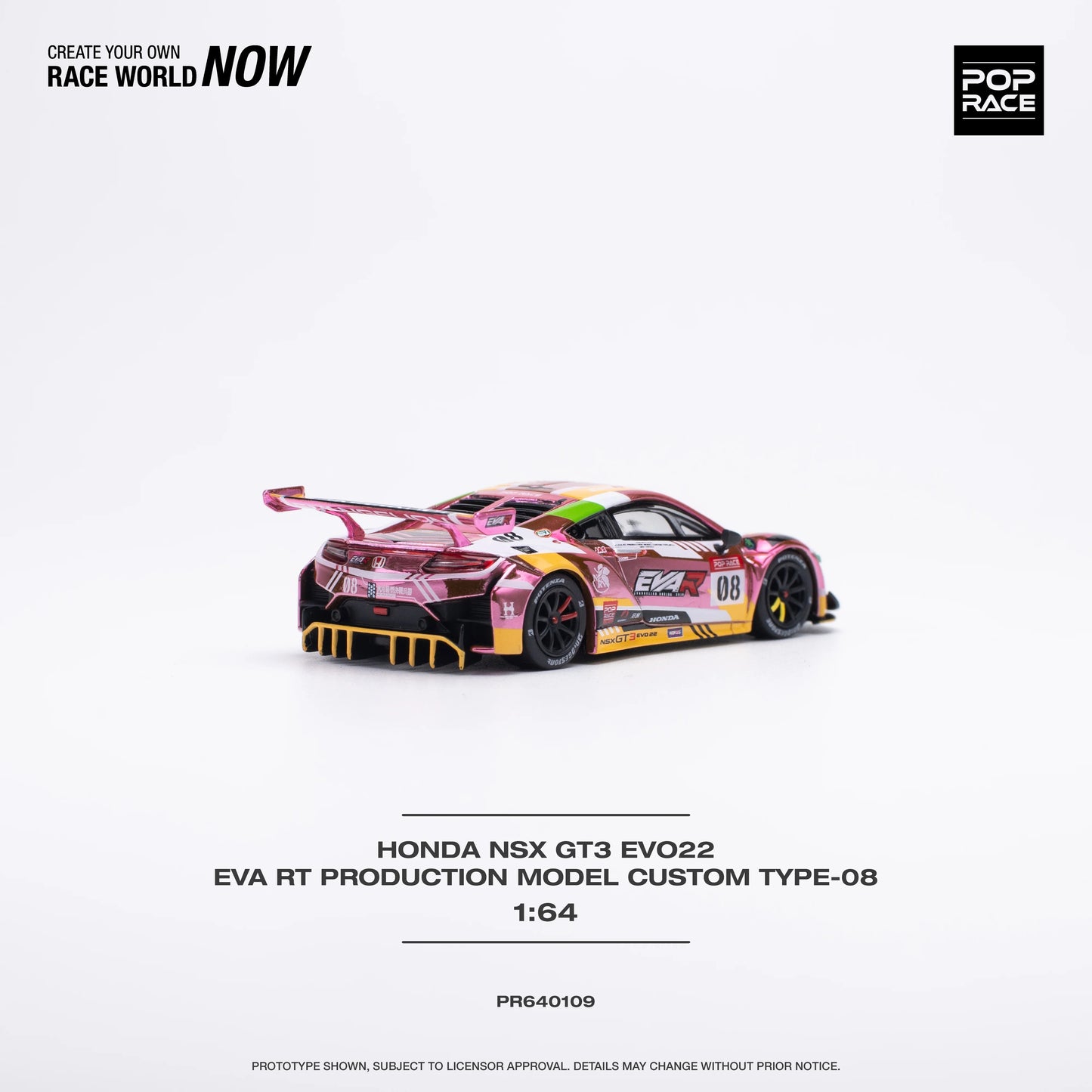 Pop Race Honda NSX GT3 Evo22 EVA RT Evangelion Pink 1:64