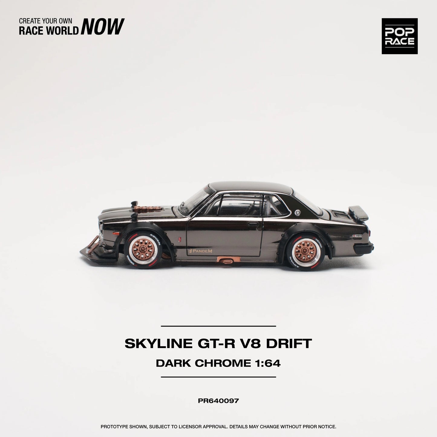 Pop Race Nissan Skyline GT-R V8 Drift (Hakosuka) Dark Chrome 1:64