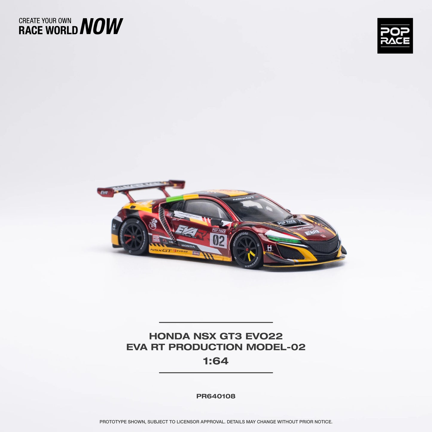 Pop Race Honda NSX GT3 Evo22 EVA RT Model-02 Evangelion Red 1:64