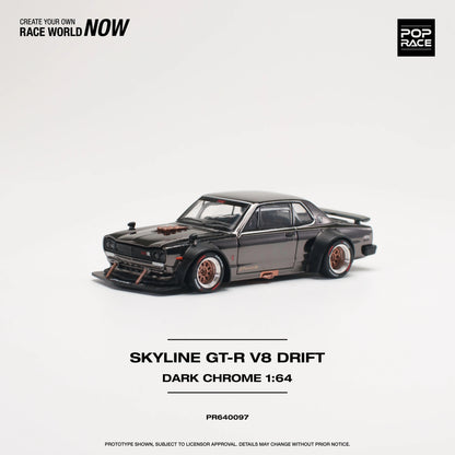 Pop Race Nissan Skyline GT-R V8 Drift (Hakosuka) Dark Chrome 1:64