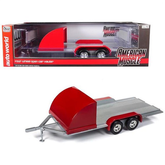 Autoworld American Muscle - Accessories - Auto Transport Trailer Silver and Red 1:18