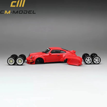 CM Model Porsche 911 964 Widebody w/ Changeable Wings and Wheels Red 1:64