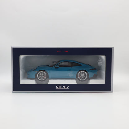 Norev 2021 Porsche 911 992 GT3 Touring Miami Blue w/ Polished Silver Wheels 1:18