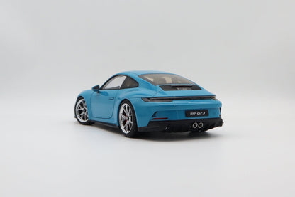 Norev 2021 Porsche 911 992 GT3 Touring Miami Blue w/ Polished Silver Wheels 1:18