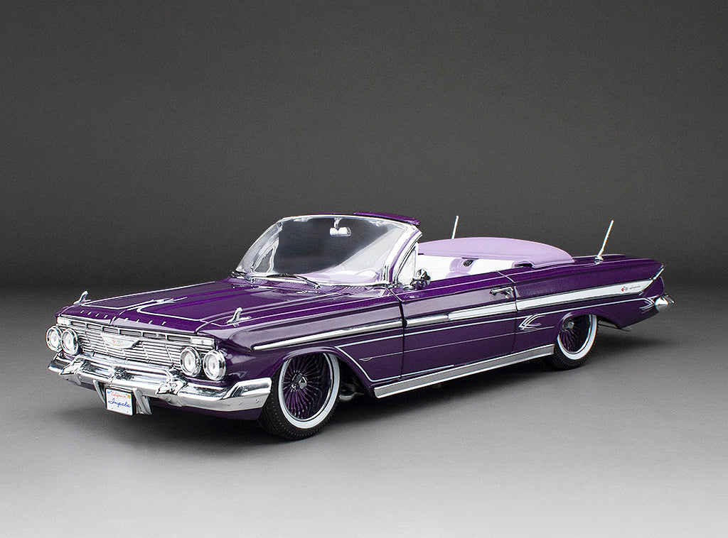 Sun-Star 1961 Chevy Impala Open Convertible Lowrider w Movable Suspension Purple 1:18