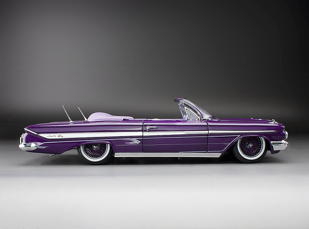 Sun-Star 1961 Chevy Impala Open Convertible Lowrider w Movable Suspension Purple 1:18