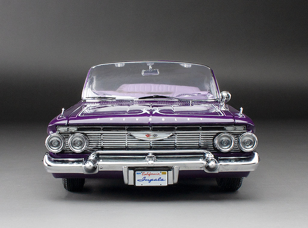 Sun-Star 1961 Chevy Impala Open Convertible Lowrider w Movable Suspension Purple 1:18