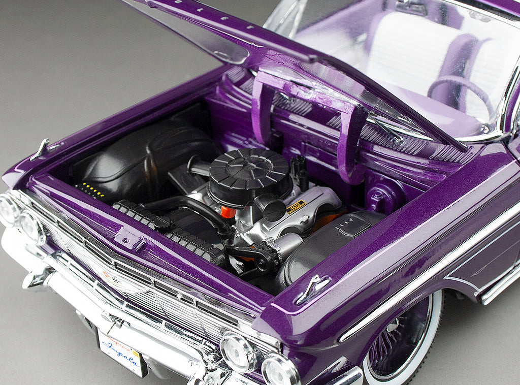 Sun-Star 1961 Chevy Impala Open Convertible Lowrider w Movable Suspension Purple 1:18