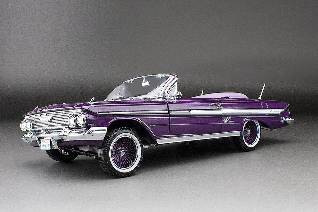 Sun-Star 1961 Chevy Impala Open Convertible Lowrider w Movable Suspension Purple 1:18