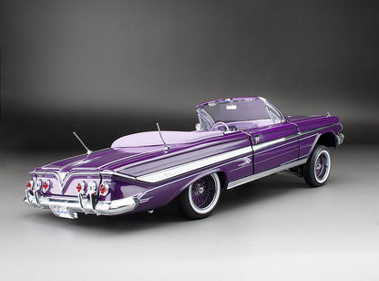 Sun-Star 1961 Chevy Impala Open Convertible Lowrider w Movable Suspension Purple 1:18