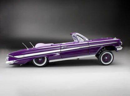 Sun-Star 1961 Chevy Impala Open Convertible Lowrider w Movable Suspension Purple 1:18