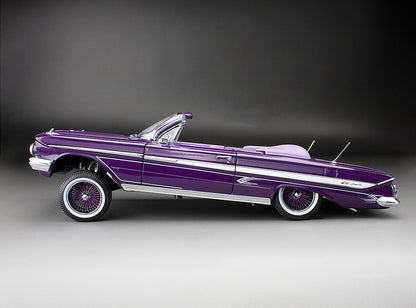 Sun-Star 1961 Chevy Impala Open Convertible Lowrider w Movable Suspension Purple 1:18