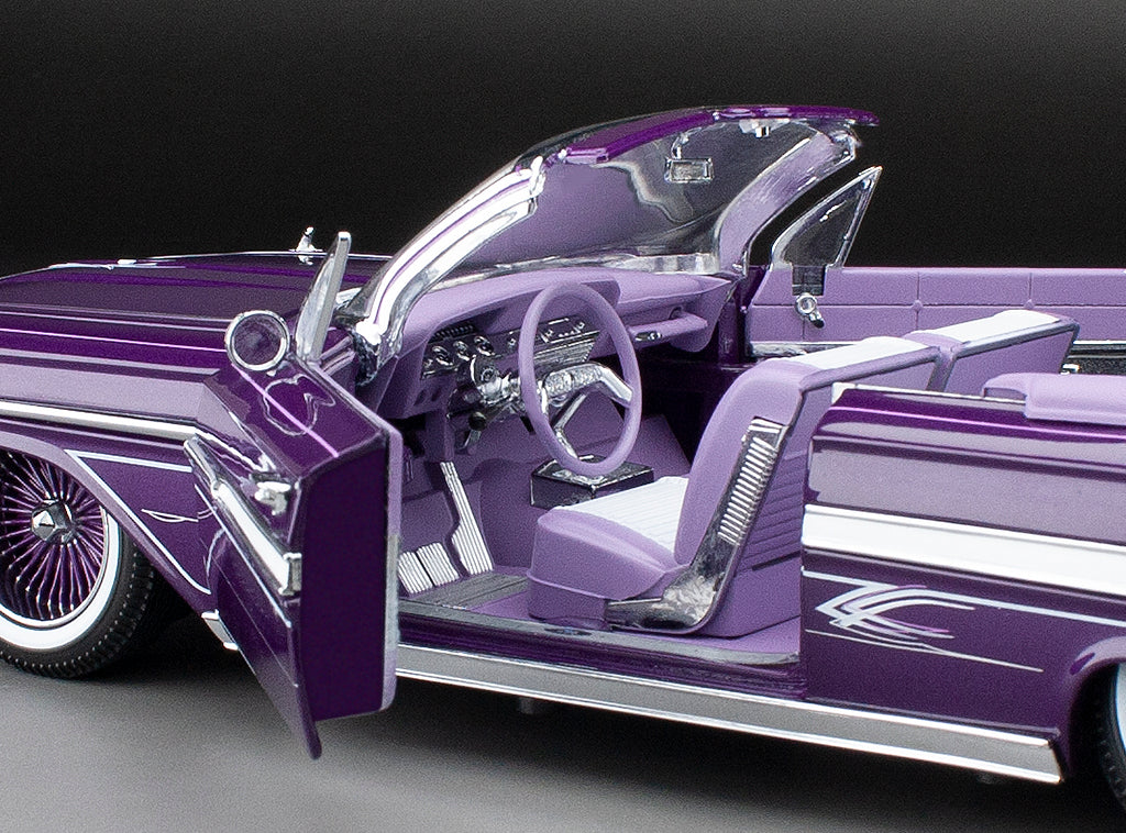 Sun-Star 1961 Chevy Impala Open Convertible Lowrider w Movable Suspension Purple 1:18