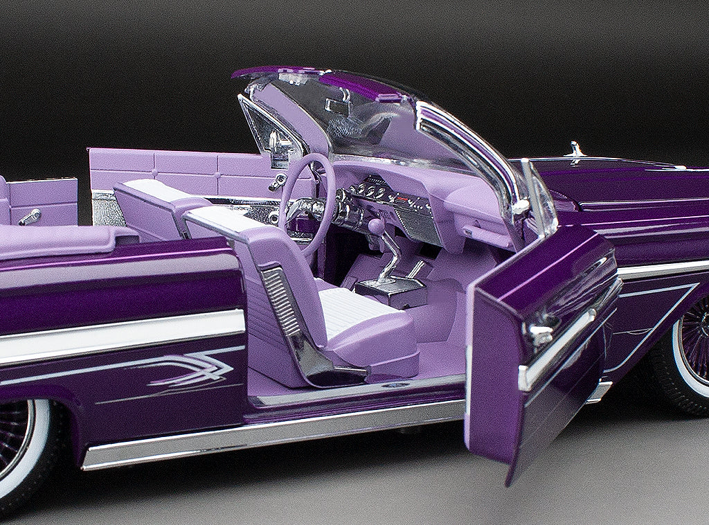 Sun-Star 1961 Chevy Impala Open Convertible Lowrider w Movable Suspension Purple 1:18