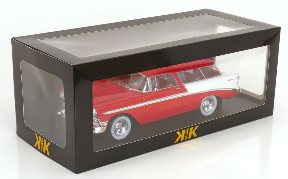 KK Scale 1956 Chevrolet Bel Air Nomad Custom Red and White 1:18