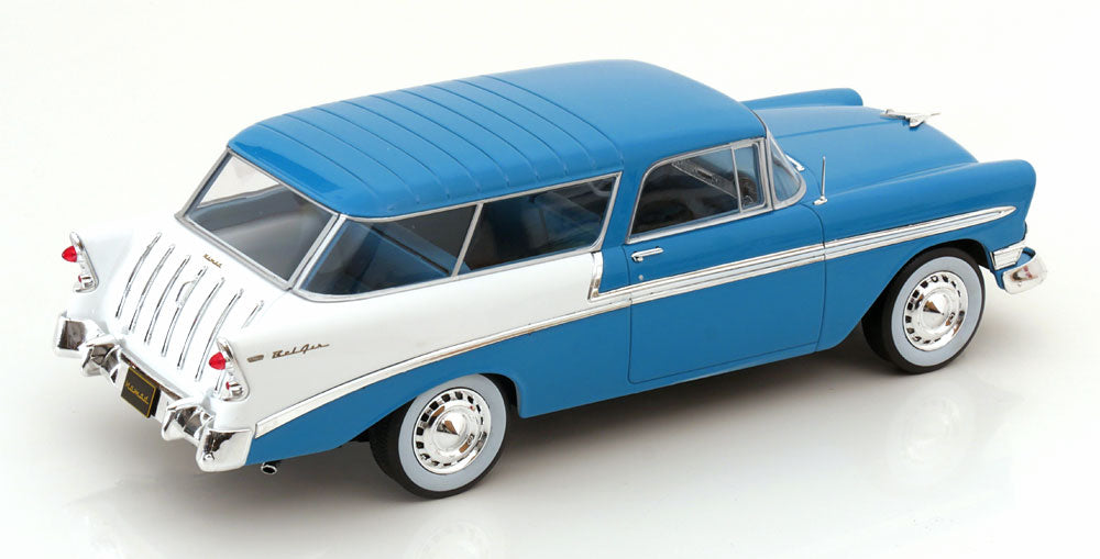 KK Scale 1956 Chevrolet Bel Air Nomad Custom Turquoise Blue and White 1:18