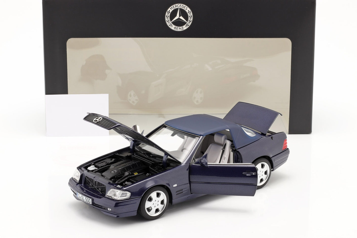 Norev 1998 Mercedes-Benz SL 500 (R129) Spyder Hard Top Convertible Azure Blue 1:18 DEALER EDITION