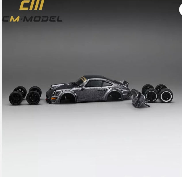 CM Model Porsche 911 964 Widebody w/ Changeable Wings and Wheels Dark Gray Metallic 1:64