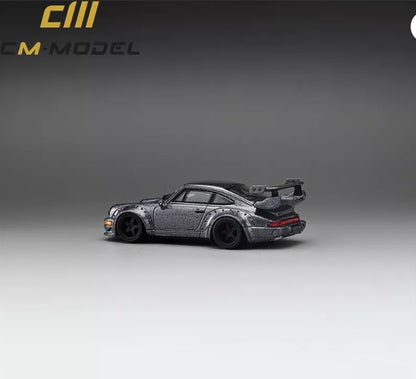 CM Model Porsche 911 964 Widebody w/ Changeable Wings and Wheels Dark Gray Metallic 1:64