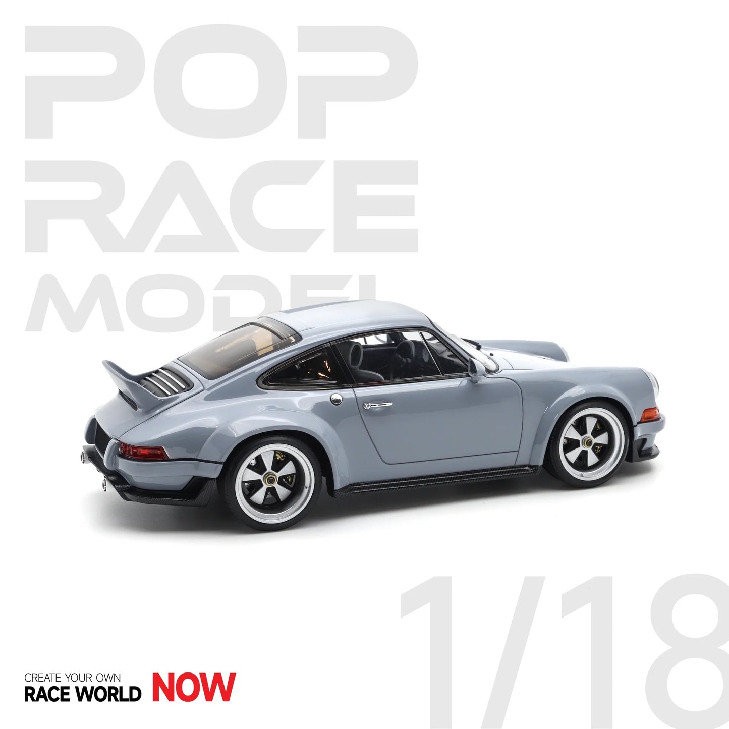 Pop Race Porsche 911 by Singer Coupe DLS Grey WITH DISPLAY 1:18