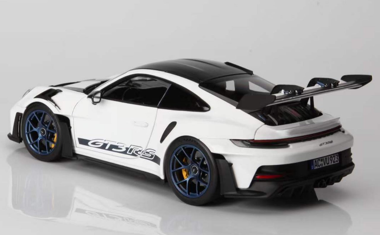 Norev 2022 Porsche 911 992 GT3 RS w/ Weissach Package White w/ Indigo Blue Wheels & Deco 1:18