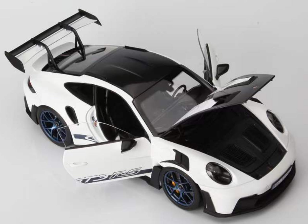 Norev 2022 Porsche 911 992 GT3 RS w/ Weissach Package White w/ Indigo Blue Wheels & Deco 1:18