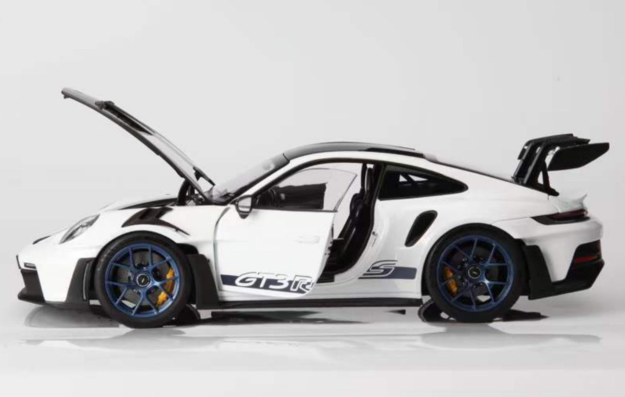 Norev 2022 Porsche 911 992 GT3 RS w/ Weissach Package White w/ Indigo Blue Wheels & Deco 1:18