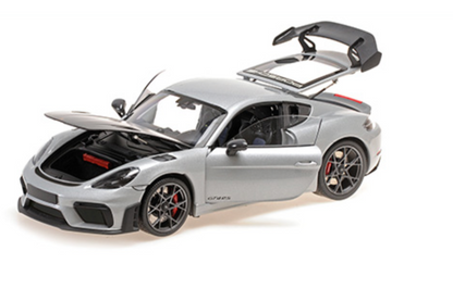 Minichamps 2024 Porsche 718 Cayman GT4 RS w/ Weissach Package GT Silver Metallic 1:18