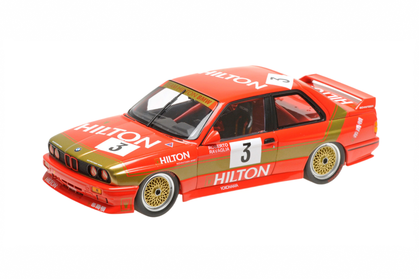 Minichamps 1987 BMW M3 (E30) DTM Schnitzer-BMW No 3 Winner Macau Guia Race Ravaglia Orange 1:18